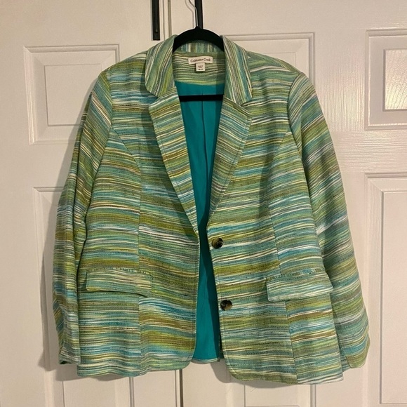 Coldwater Creek Green Multicolored Stripped Plus Size Blazer -Size 20-22 - Picture 4 of 8